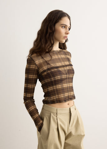 Silk Mesh Long Sleeve Top