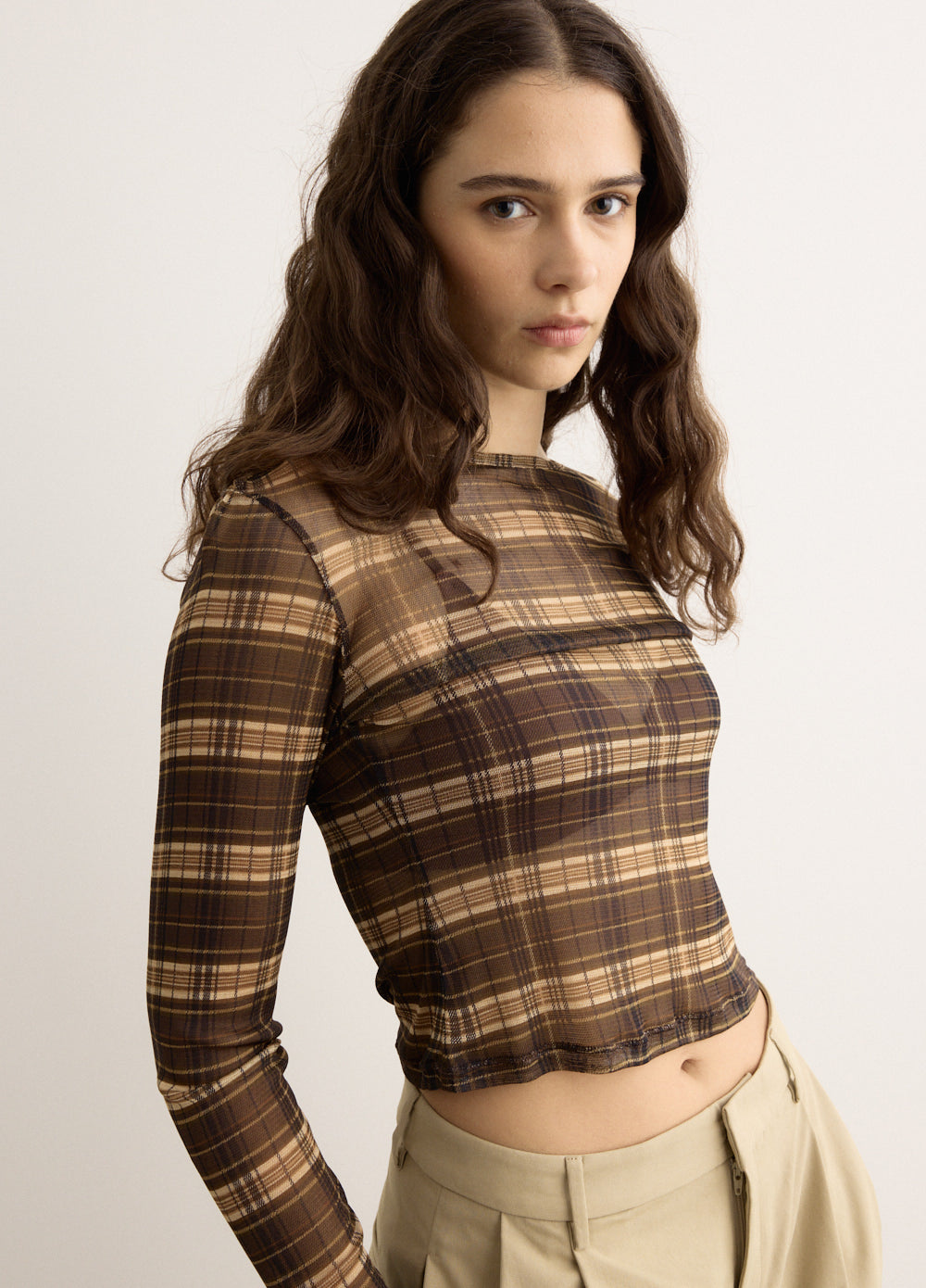 Silk Mesh Long Sleeve Top