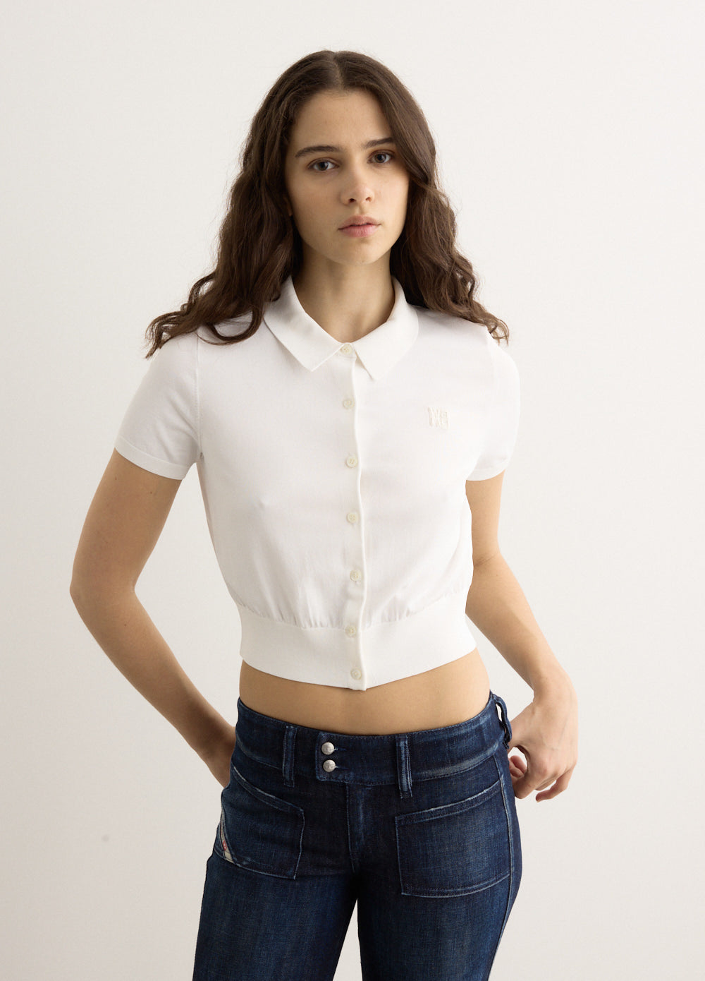 Short Sleeve Polo Cardigan With Embroidered Logo