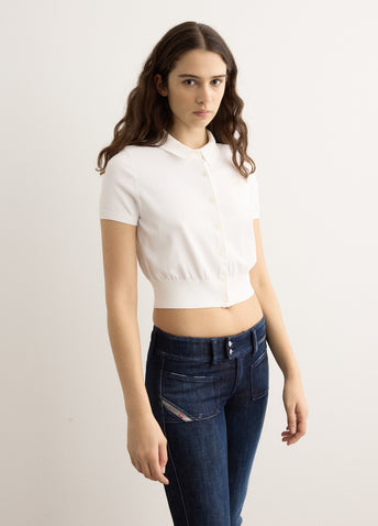 Short Sleeve Polo Cardigan With Embroidered Logo
