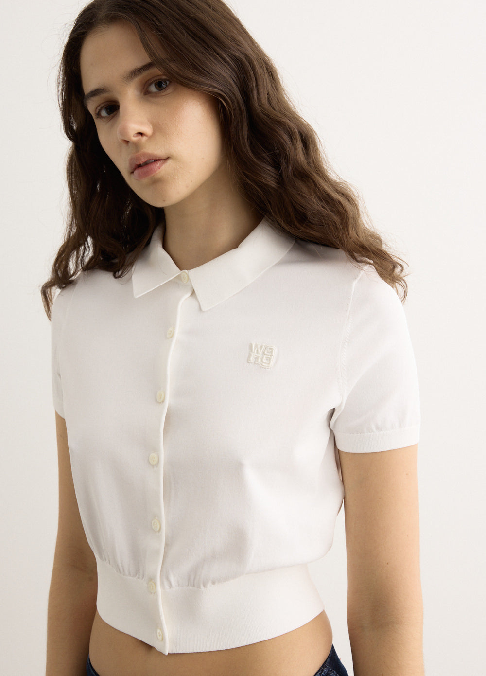 Short Sleeve Polo Cardigan With Embroidered Logo
