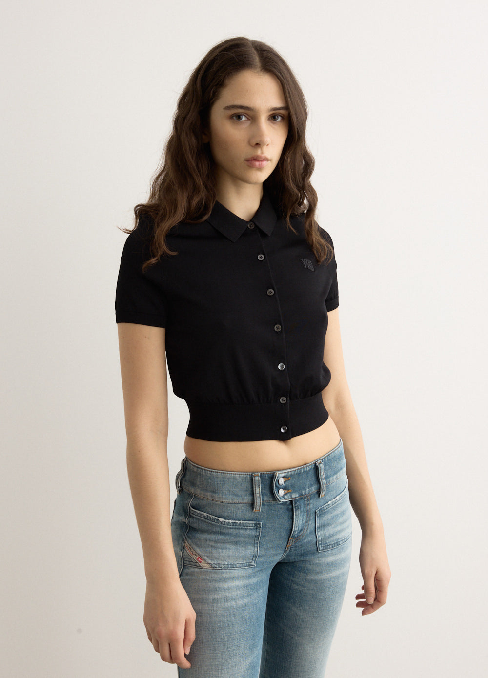 Short Sleeve Polo Cardigan With Embroidered Logo