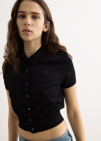 Short Sleeve Polo Cardigan With Embroidered Logo