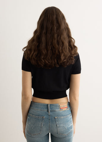 Short Sleeve Polo Cardigan With Embroidered Logo
