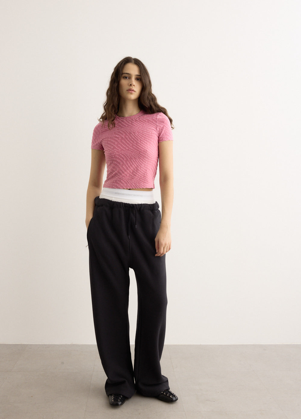 Wide Leg Sweatpants With Exposed Brief