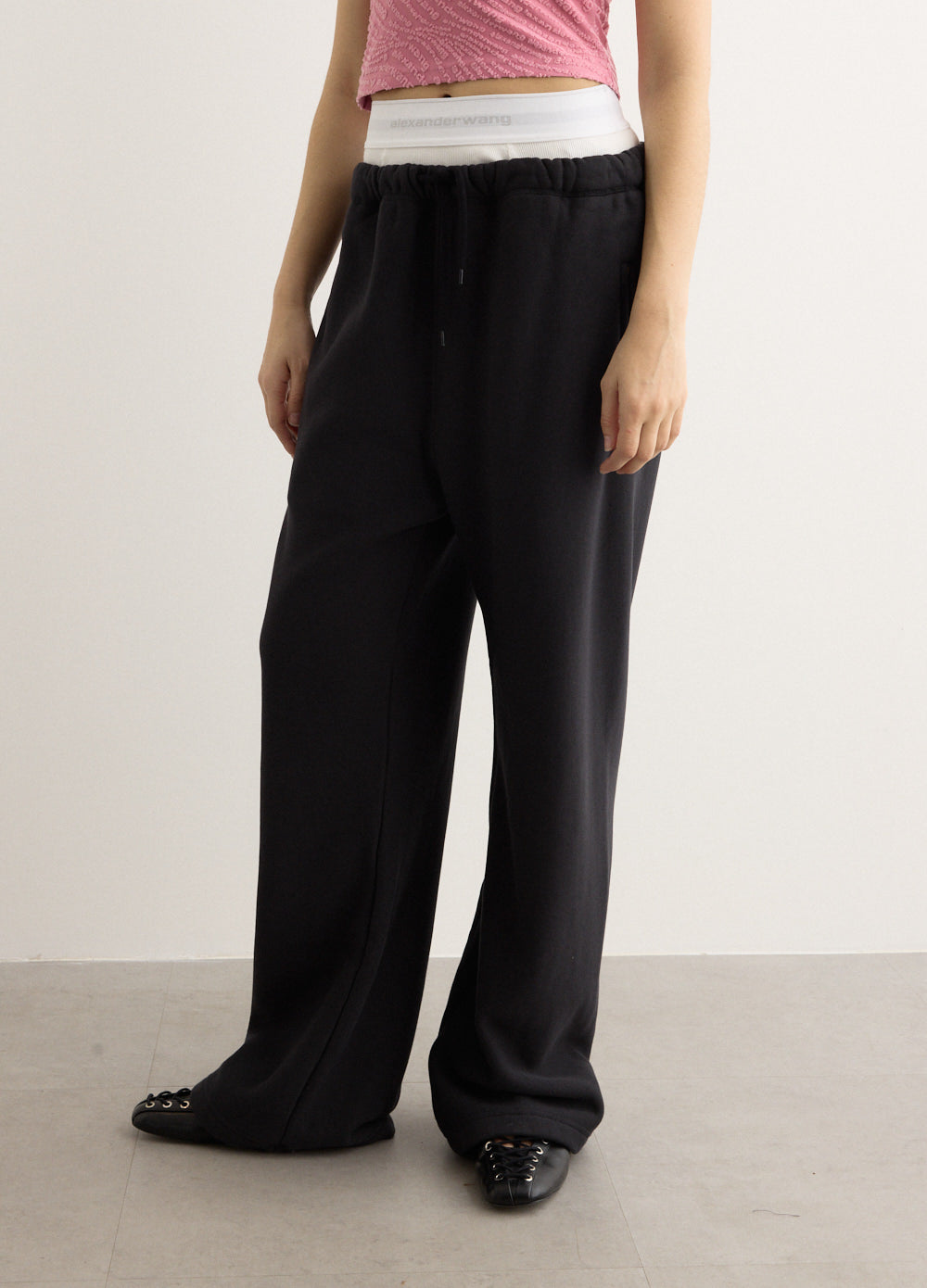 Wide Leg Sweatpants With Exposed Brief
