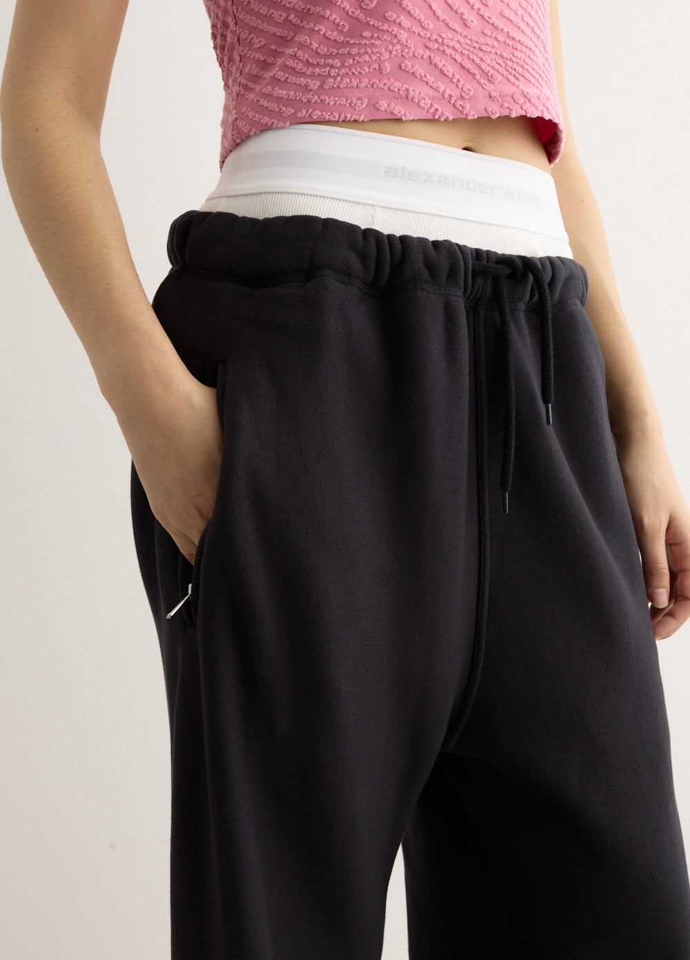 Wide Leg Sweatpants With Exposed Brief