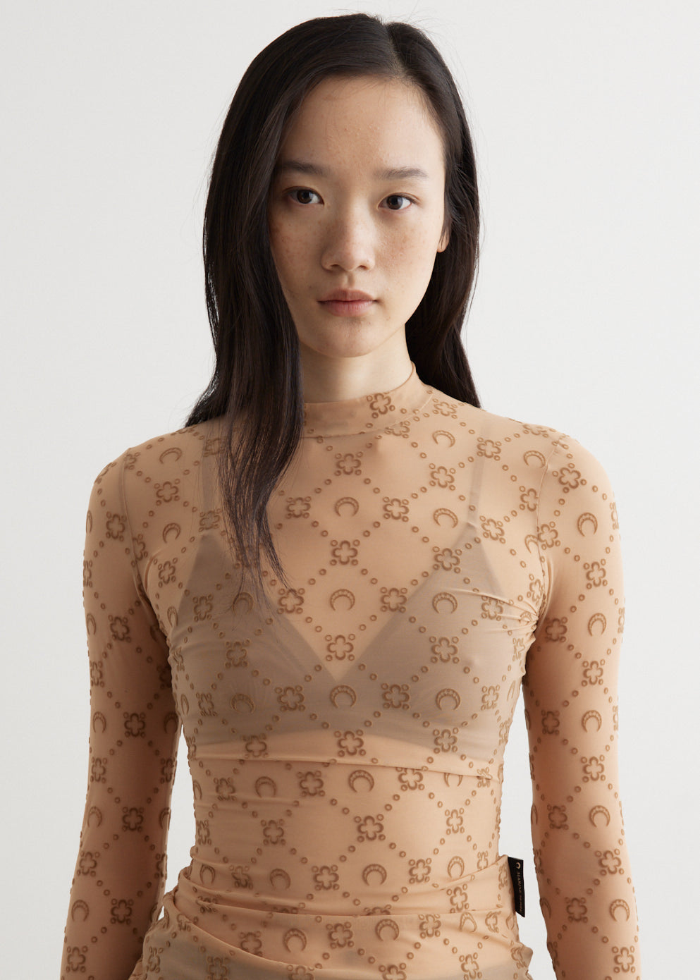 Moonogram Mesh Flock Highneck Top Moonogram Mesh Flock Highneck Top