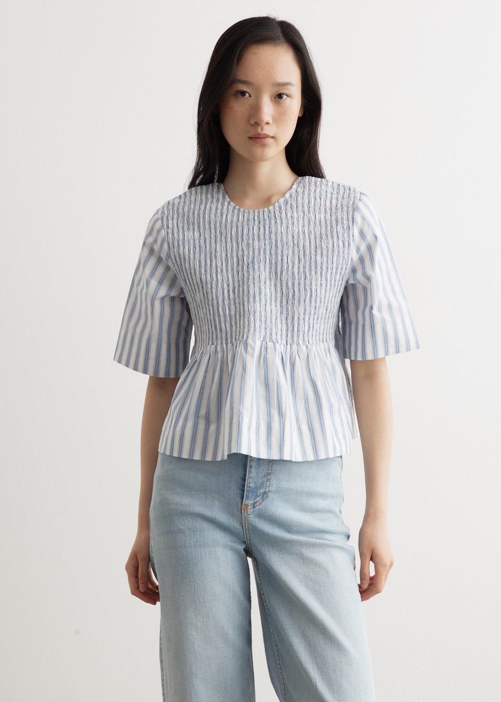 Ganni - Stripe Open Back Smock Blouse - Blouse,Specials : American Fashion Style Bags On Sale Ganni - Stripe Open Back Smock Blouse - Blouse,Specials : American Fashion Style Bags On Sale