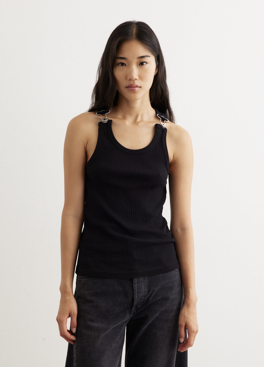 Jean Paul Gaultier - Ribbed Tank Top With Overall Buckles - Tank,Specials : American Fashion Style Bags On Sale