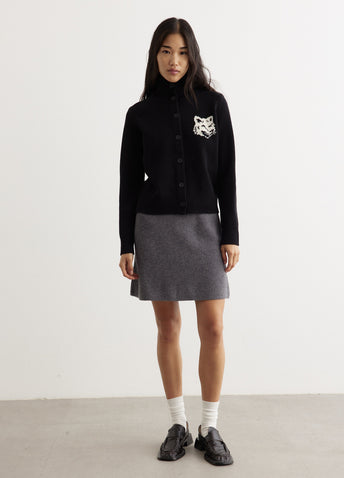 Fox Head Intarsia High Neck Cardigan