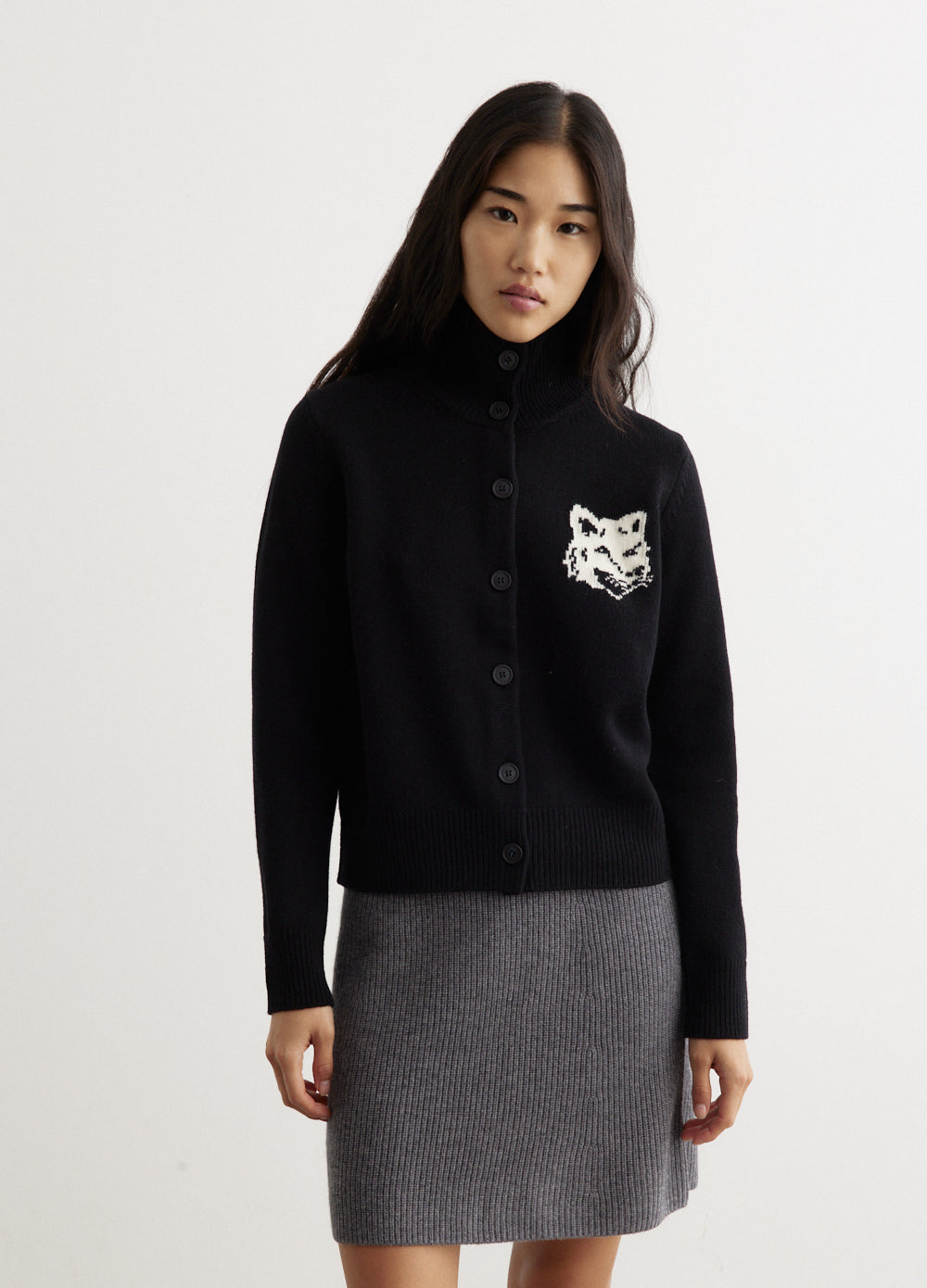 Maison Kitsune - Fox Head Intarsia High Neck Cardigan - Cardigans,Specials : American Fashion Style Bags On Sale