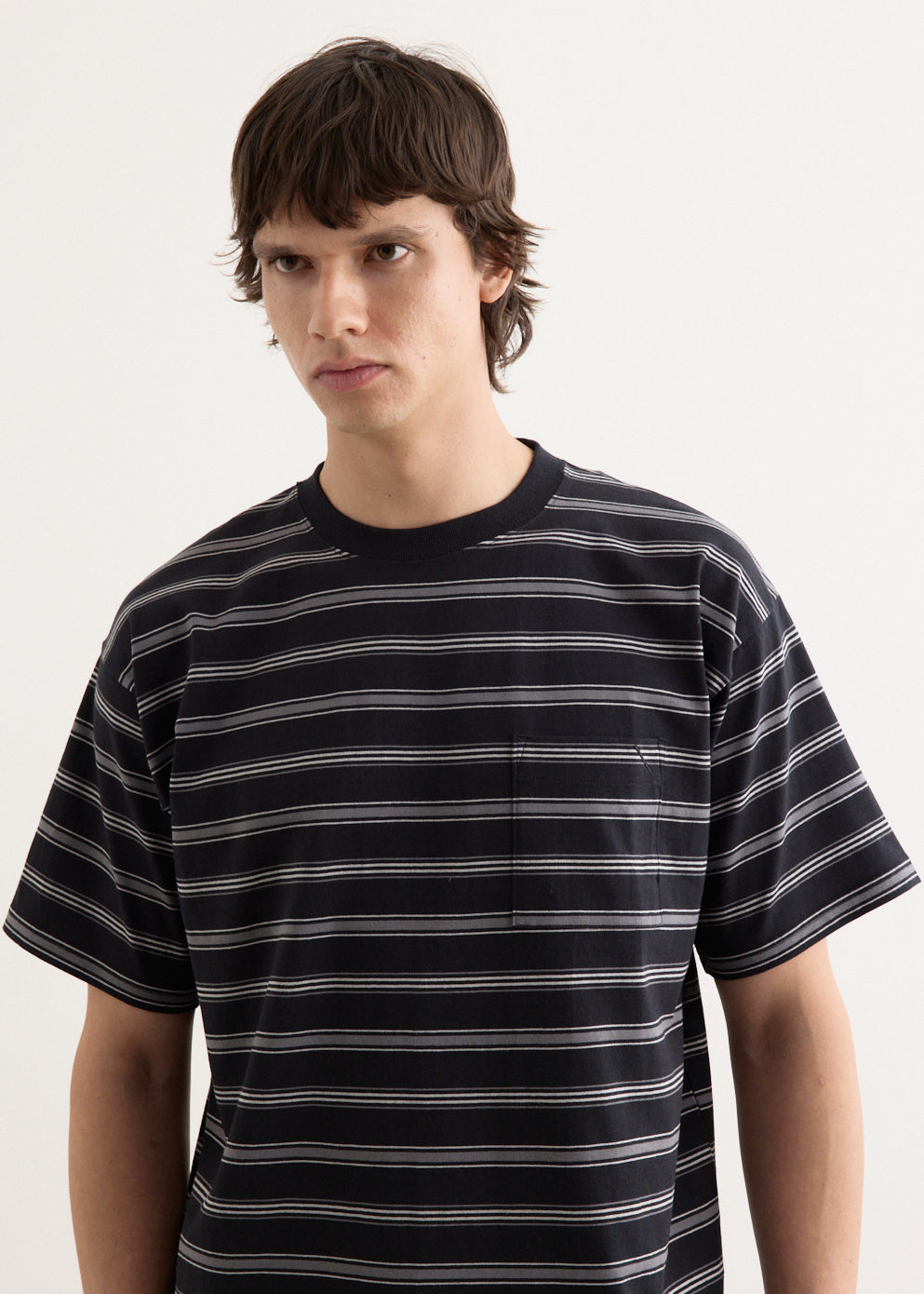 トップス PANEL BORDER S/S T-SHIRT (NAVY) Murano Liquid Luxury Interlock Crew Neck Short Sleeve T