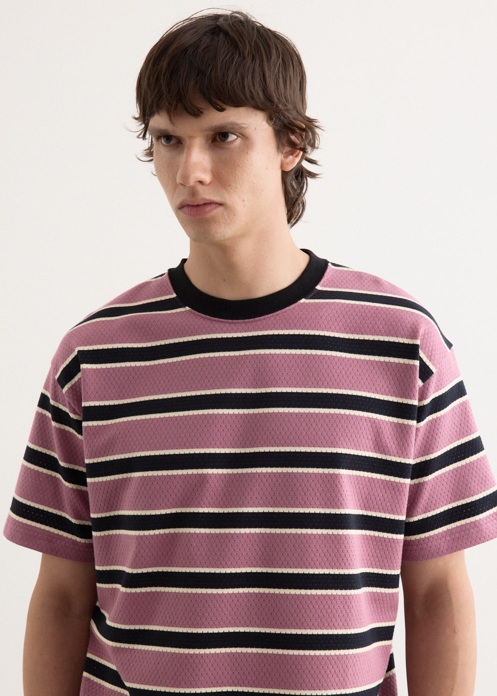 Mesh Border Stripe SS T-Shirt