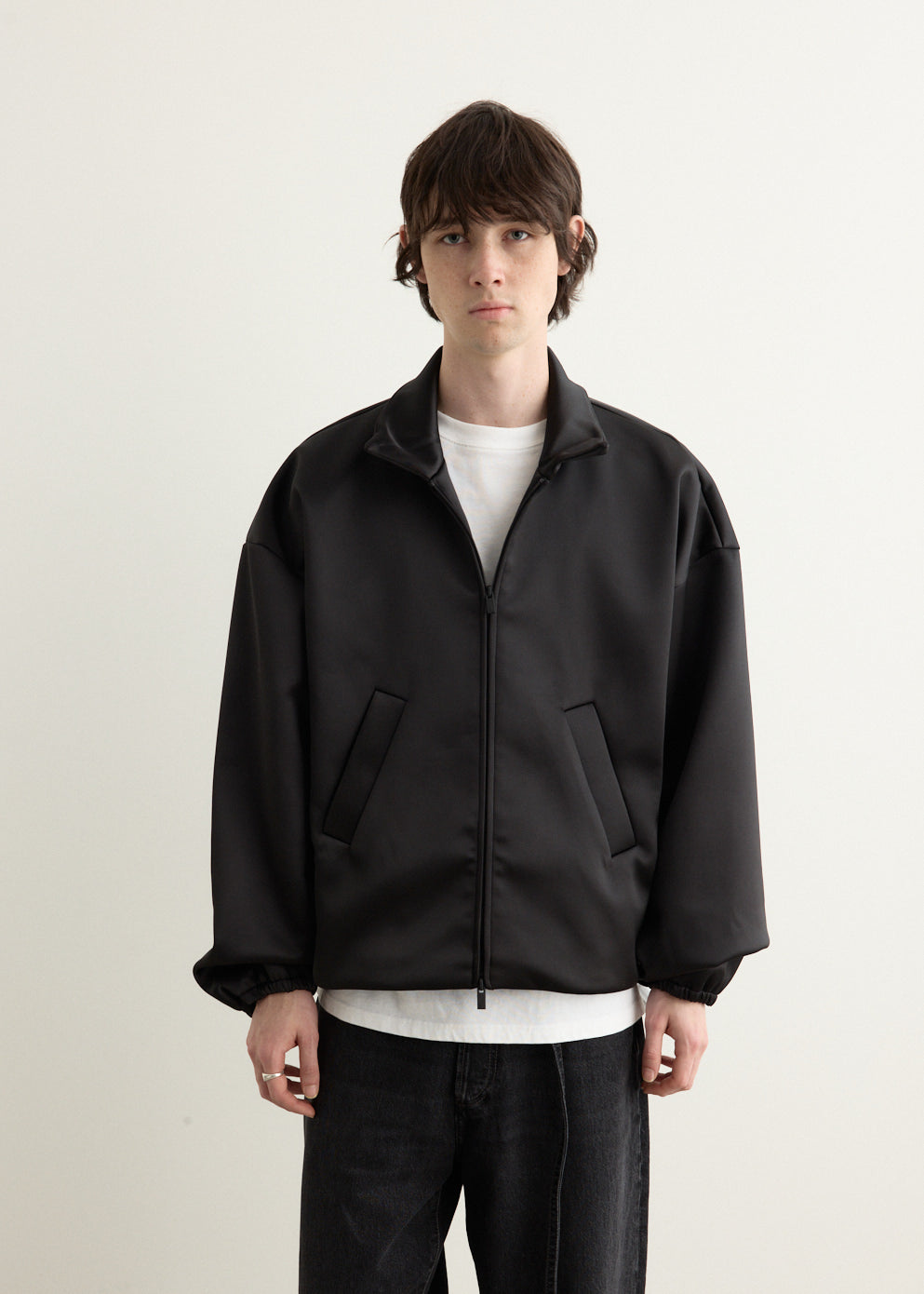 Bonded Satin Zip-Up Bomber
