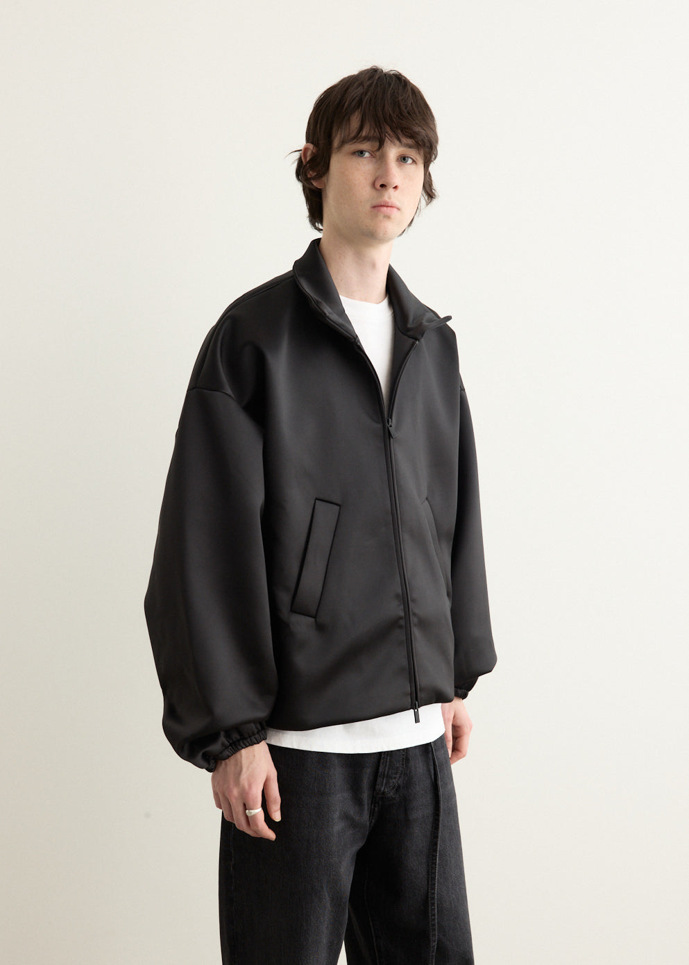 Bonded Satin Zip-Up Bomber