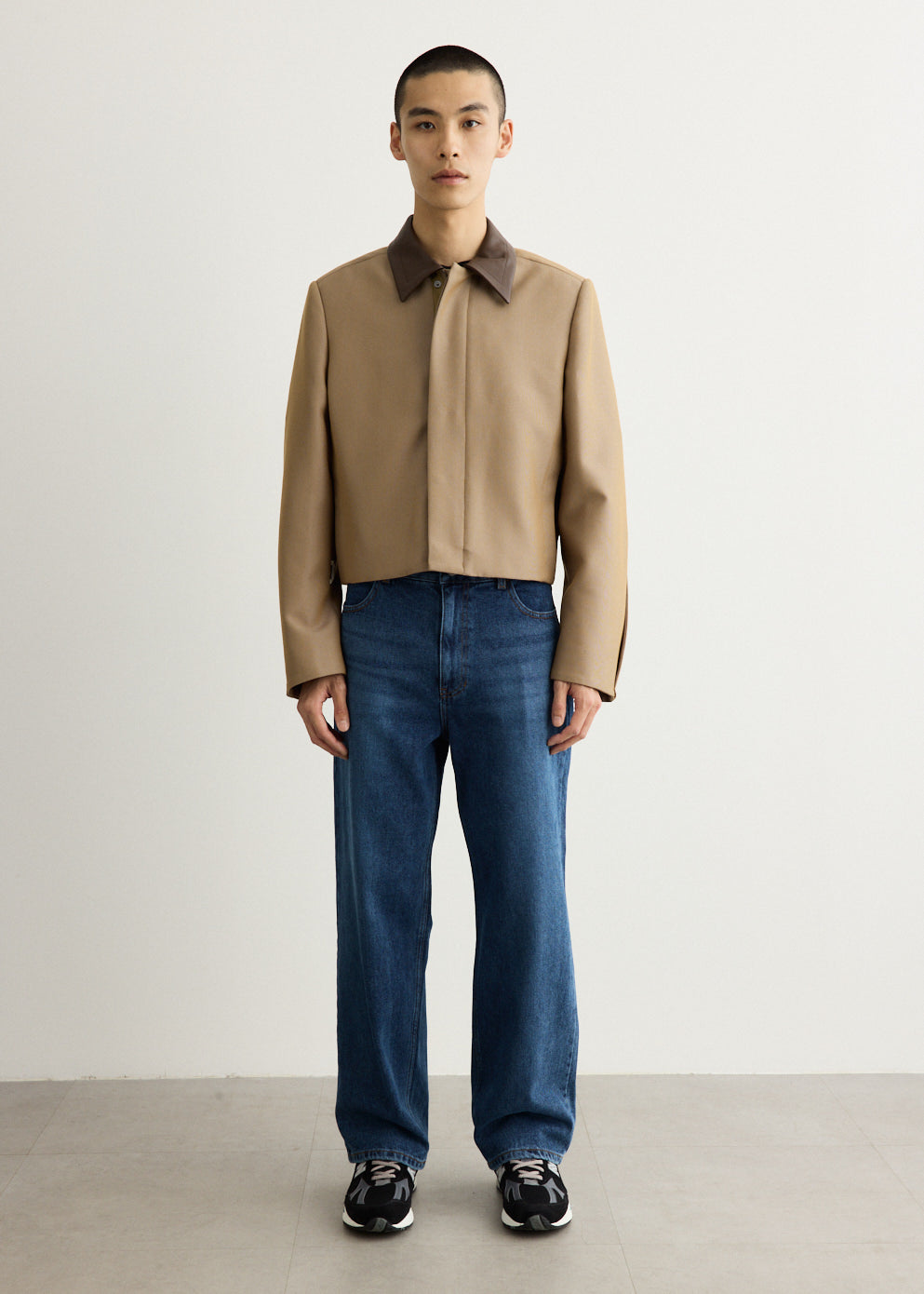 Contrast Collar Cropped Jacket