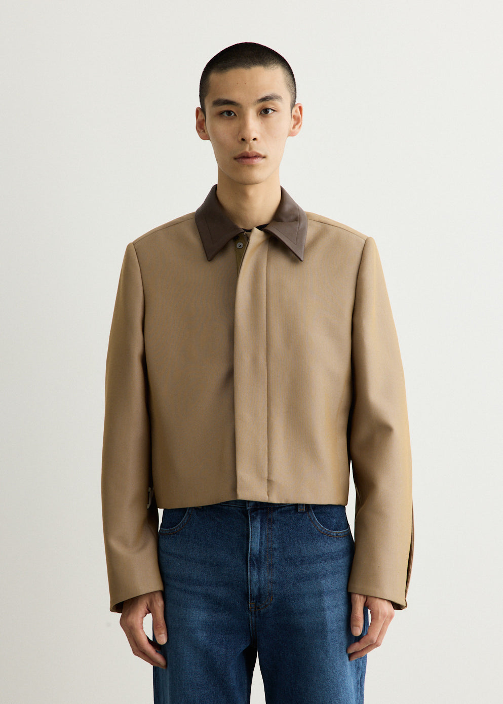 Contrast Collar Cropped Jacket