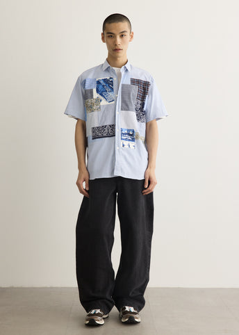 Cotton Stripe Patchwork Mix Short Sleeve Shirt
