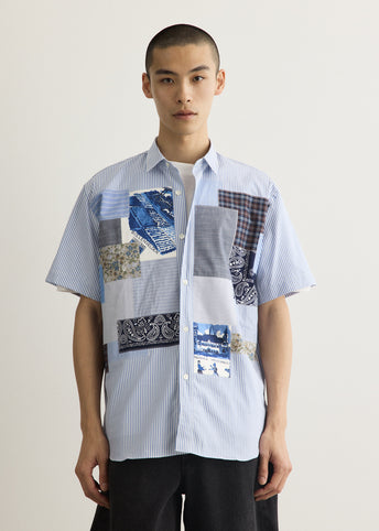 Cotton Stripe Patchwork Mix Short Sleeve Shirt