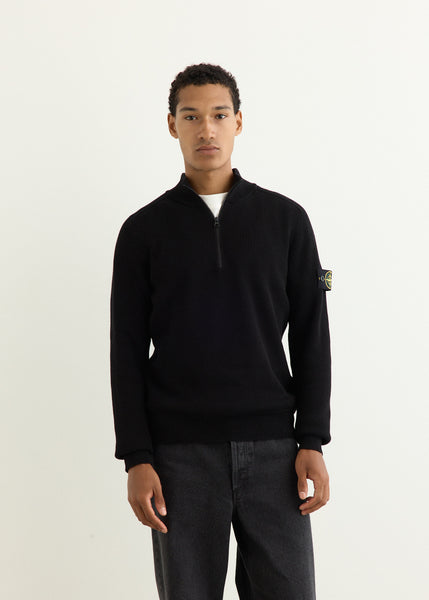 Ribbed Soft Organic Cotton Knit Half Zip Sweater