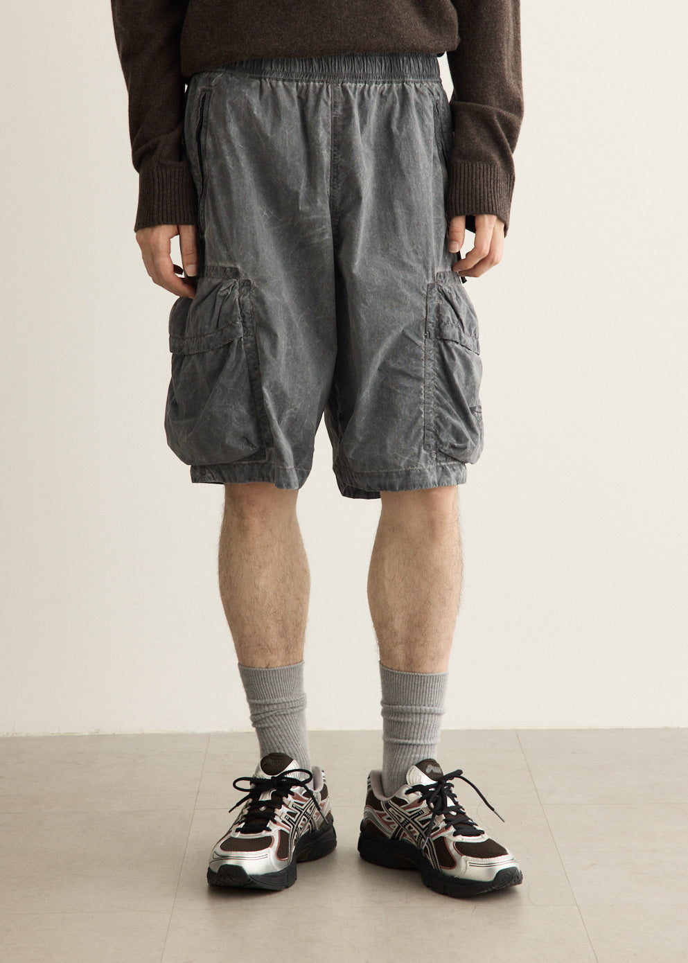 Uneven Pigment Dyed Nylon Smerigliato Cargo Shorts