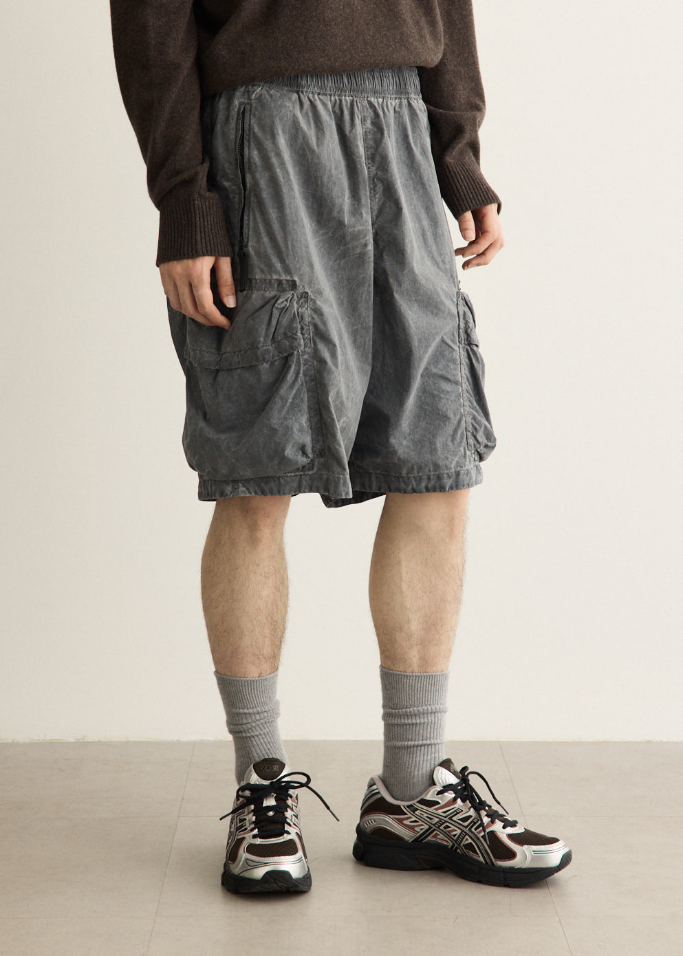 Uneven Pigment Dyed Nylon Smerigliato Cargo Shorts