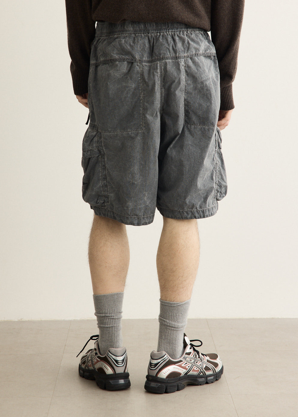 Uneven Pigment Dyed Nylon Smerigliato Cargo Shorts