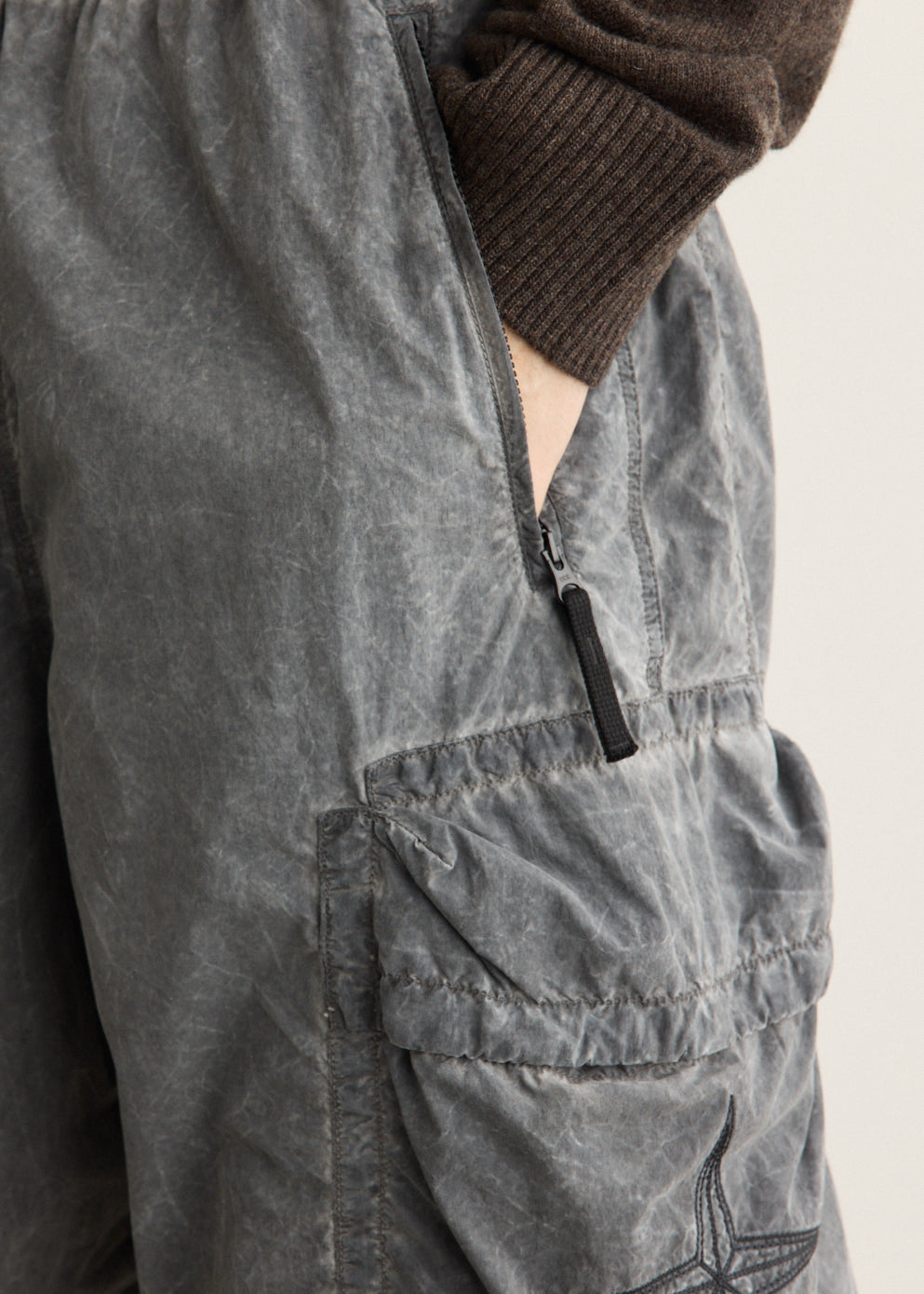 Uneven Pigment Dyed Nylon Smerigliato Cargo Shorts