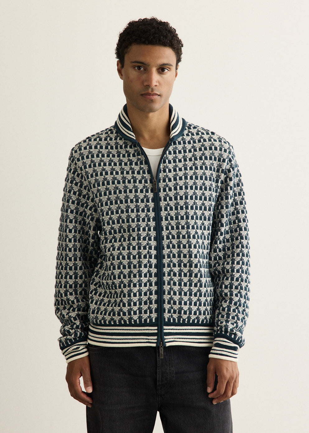 Pointelle Rib Knit Zip-Up