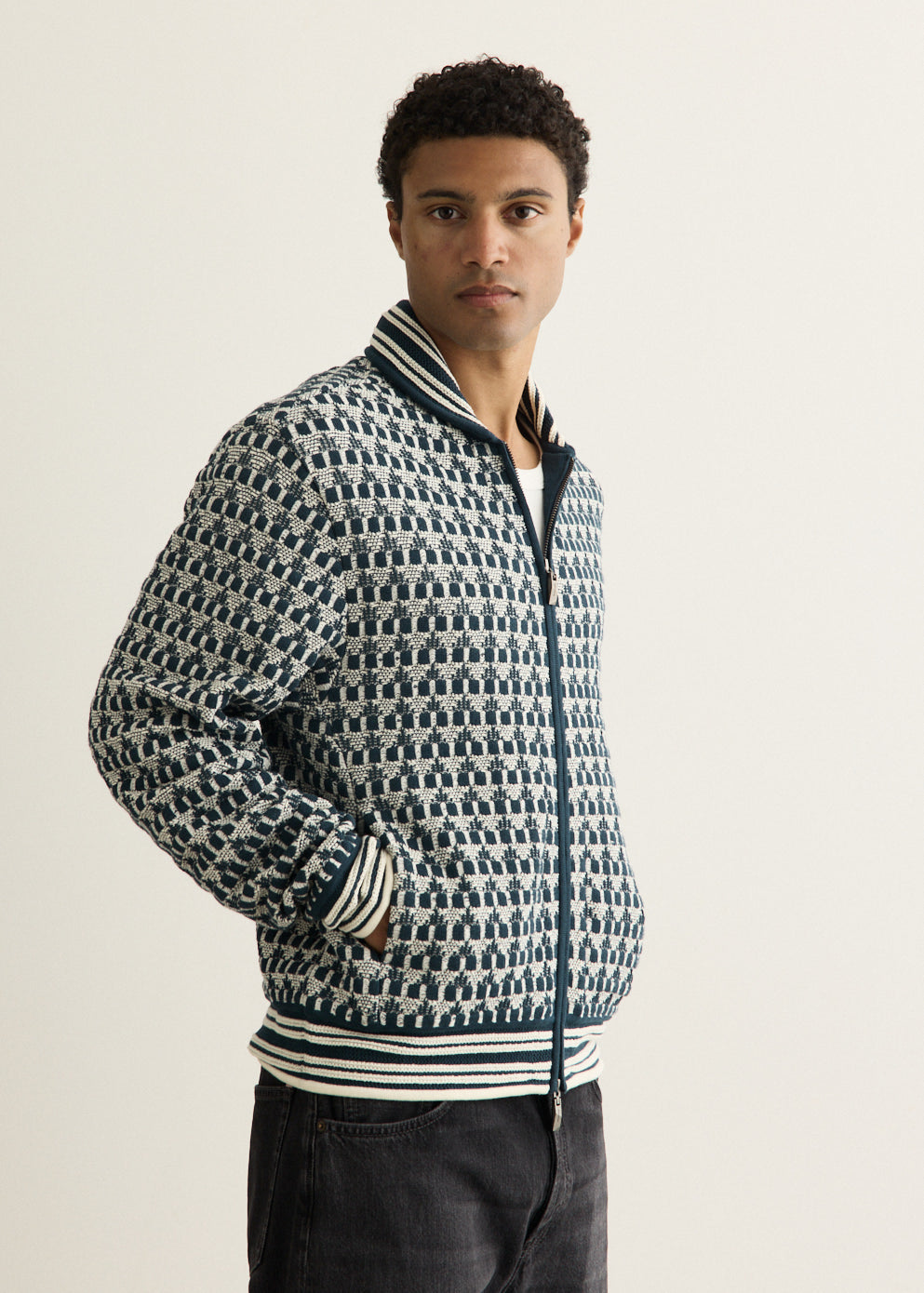Pointelle Rib Knit Zip-Up