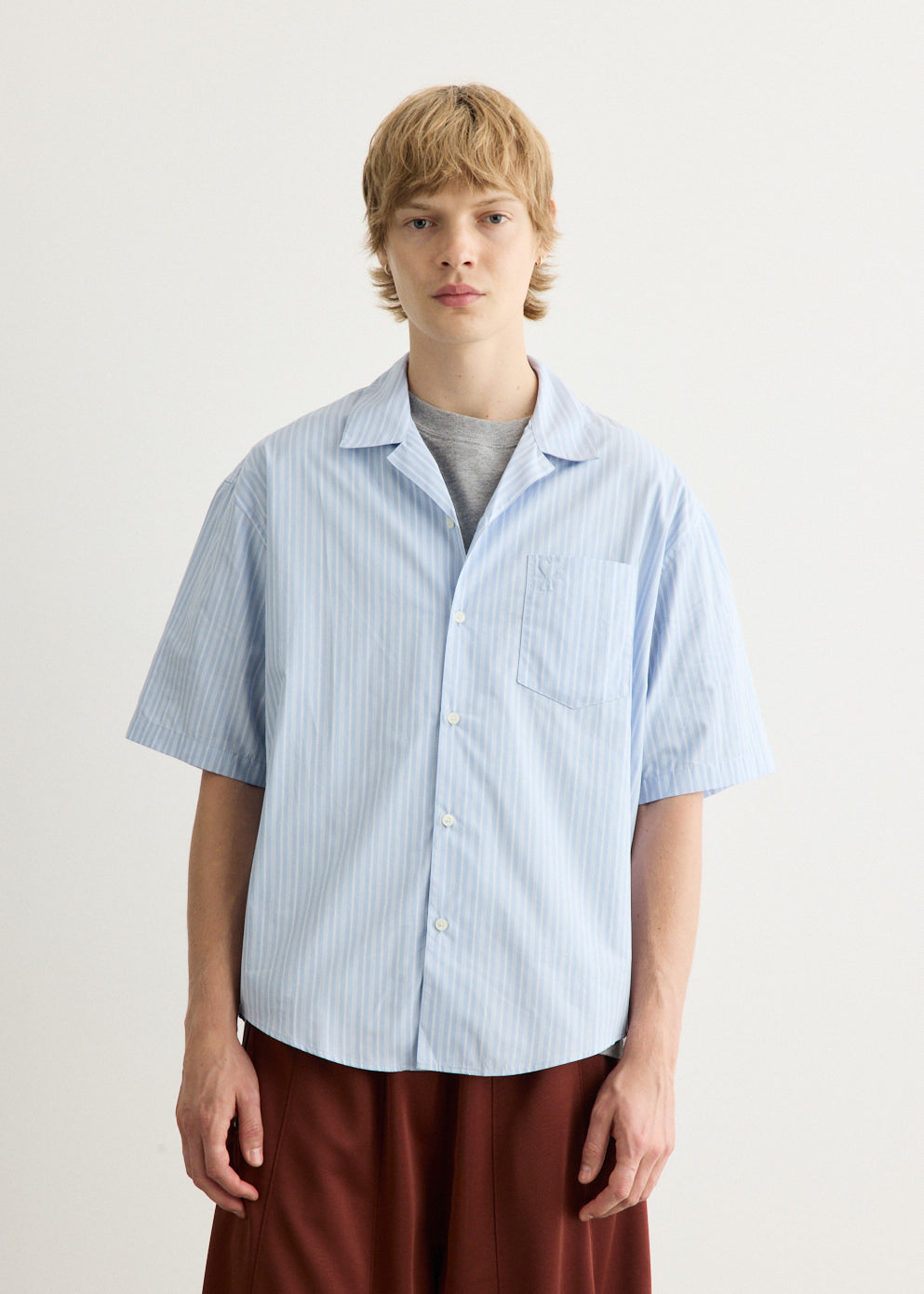 Short Sleeve Boxy Shirt With Camp Collar
