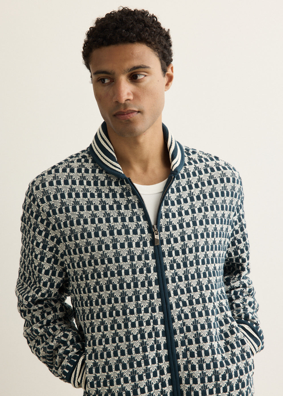 Pointelle Rib Knit Zip-Up