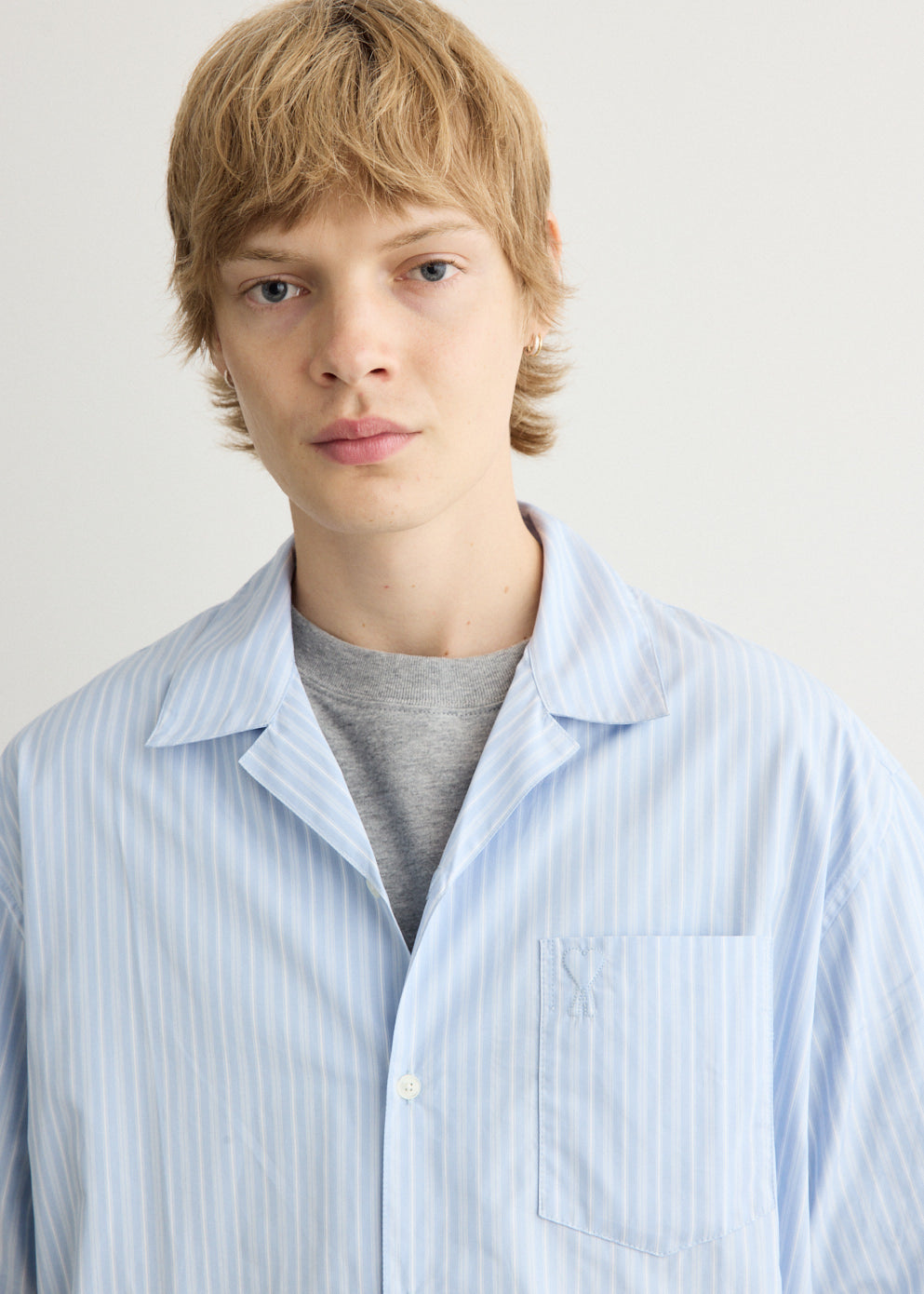 Short Sleeve Boxy Shirt With Camp Collar