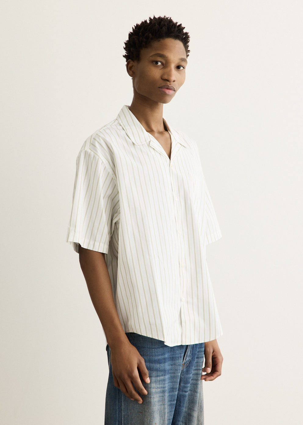 Short Sleeve Boxy Shirt With Camp Collar