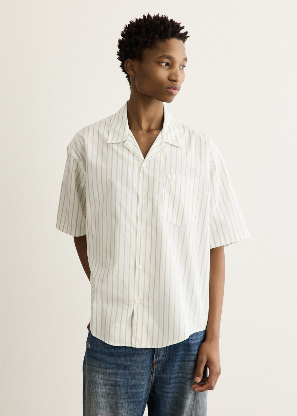 Short Sleeve Boxy Shirt With Camp Collar
