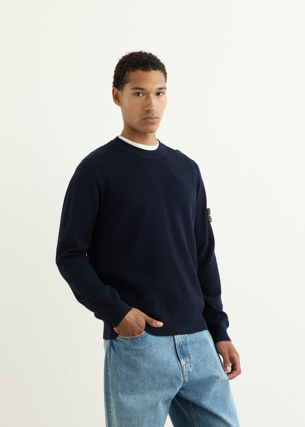 Micro Stitch Soft Organic Cotton Knit Crew Sweater