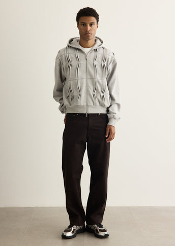 Pin Tuck Semi-Oversized Hooded Zip Up
