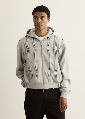 Pin Tuck Semi-Oversized Hooded Zip Up