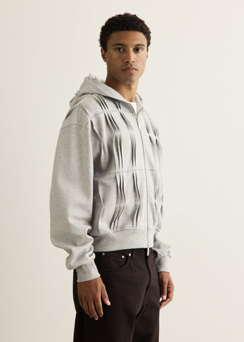 Pin Tuck Semi-Oversized Hooded Zip Up