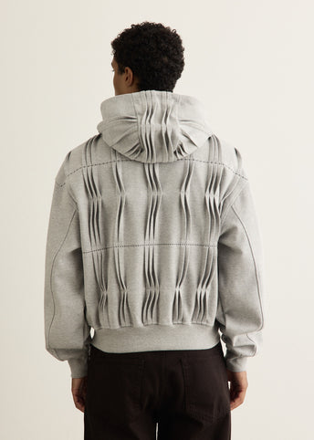 Pin Tuck Semi-Oversized Hooded Zip Up