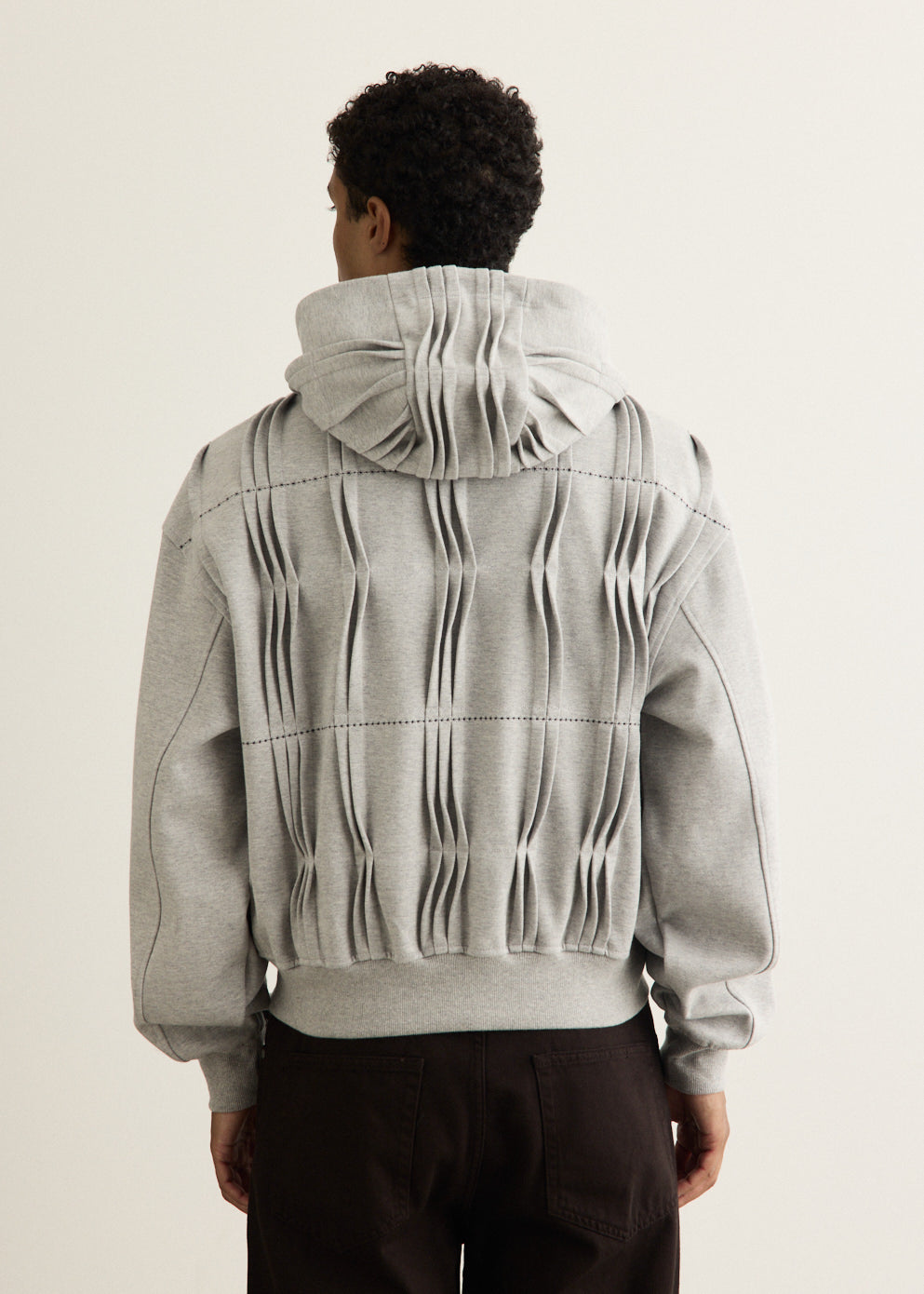 Pin Tuck Semi-Oversized Hooded Zip Up