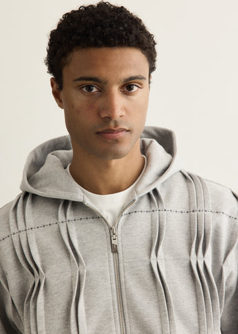 Pin Tuck Semi-Oversized Hooded Zip Up