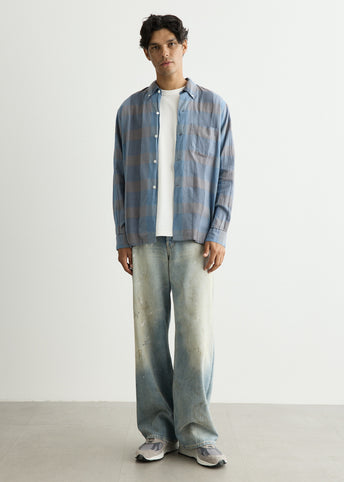 Open B.D. Indigo Panama Weave Plaid Shirt