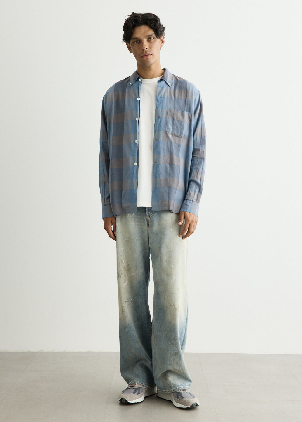 Open B.D. Indigo Panama Weave Plaid Shirt