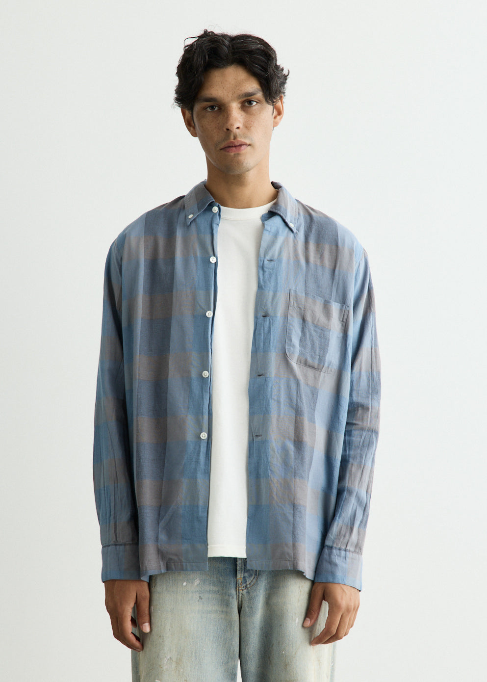 Open B.D. Indigo Panama Weave Plaid Shirt