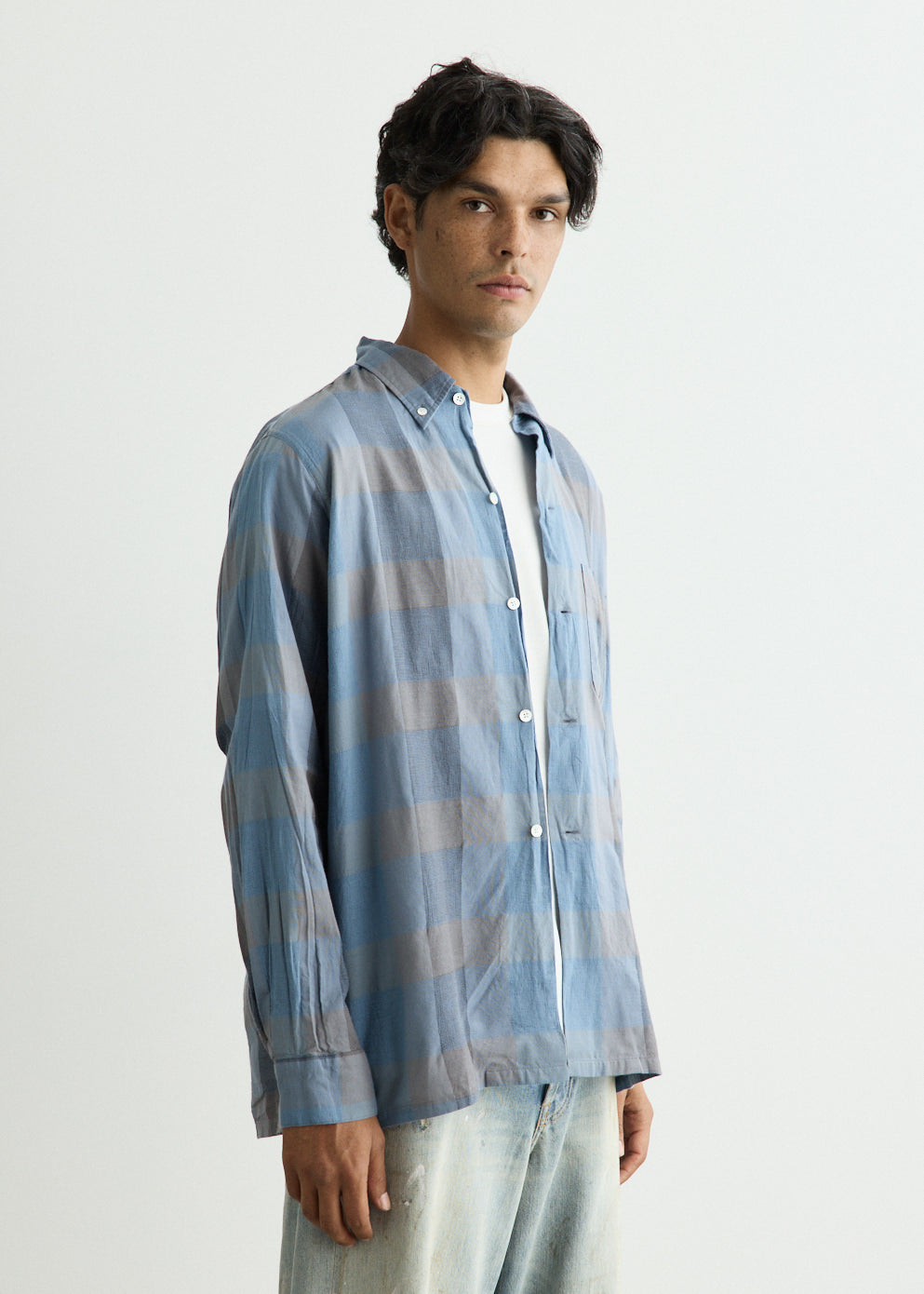 Open B.D. Indigo Panama Weave Plaid Shirt