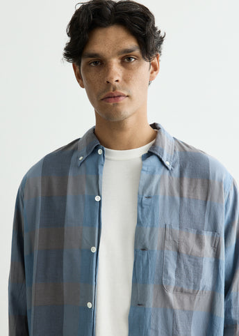 Open B.D. Indigo Panama Weave Plaid Shirt