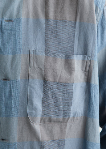 Open B.D. Indigo Panama Weave Plaid Shirt