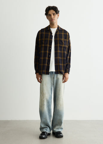 Open Collar Ombre Plaid Shirt
